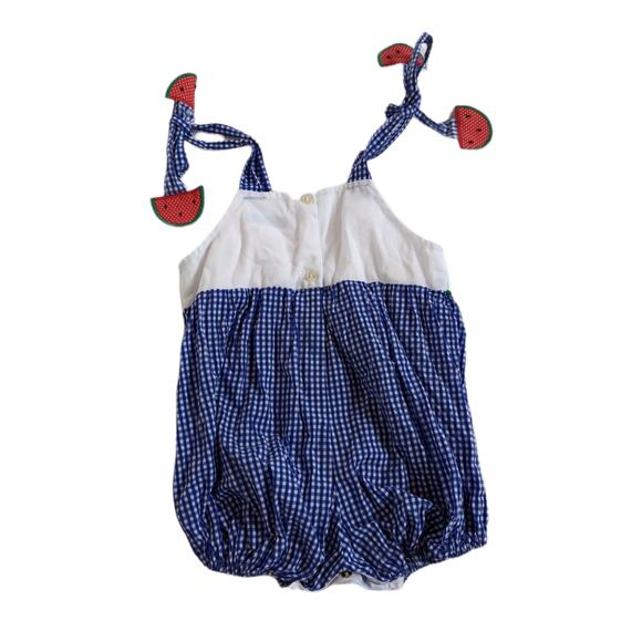 Funtasia Too Bubble Romper Girls Sz 18m Blue Gingham Watermelon Summer Boutique - Picture 3 of 4